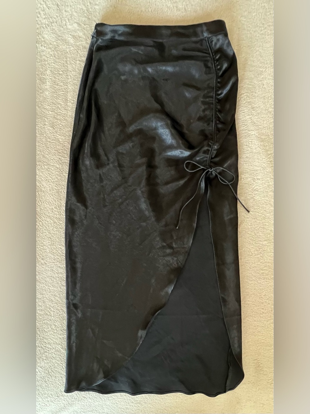 White Fox Black Side Ruched Midi Skirt